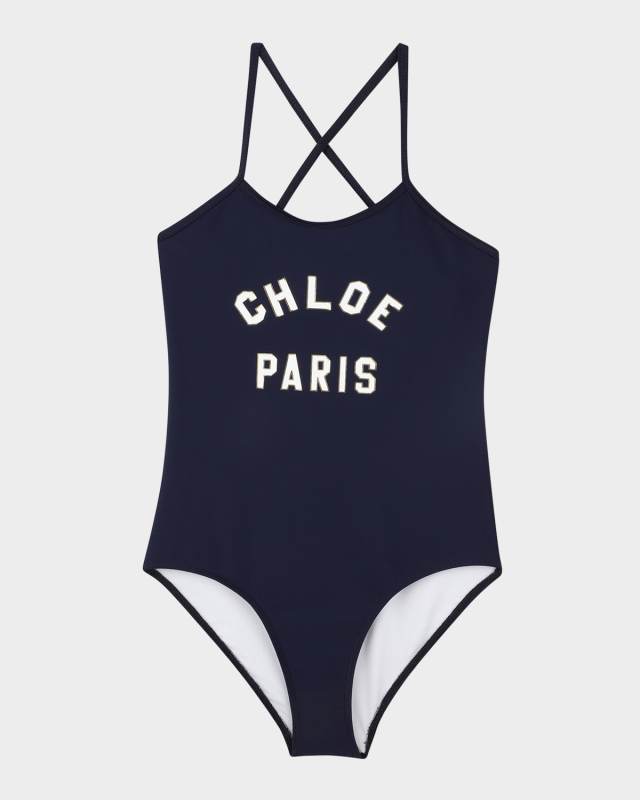 Girl's One Piece Logo-Print Swimsuit, Size 8-